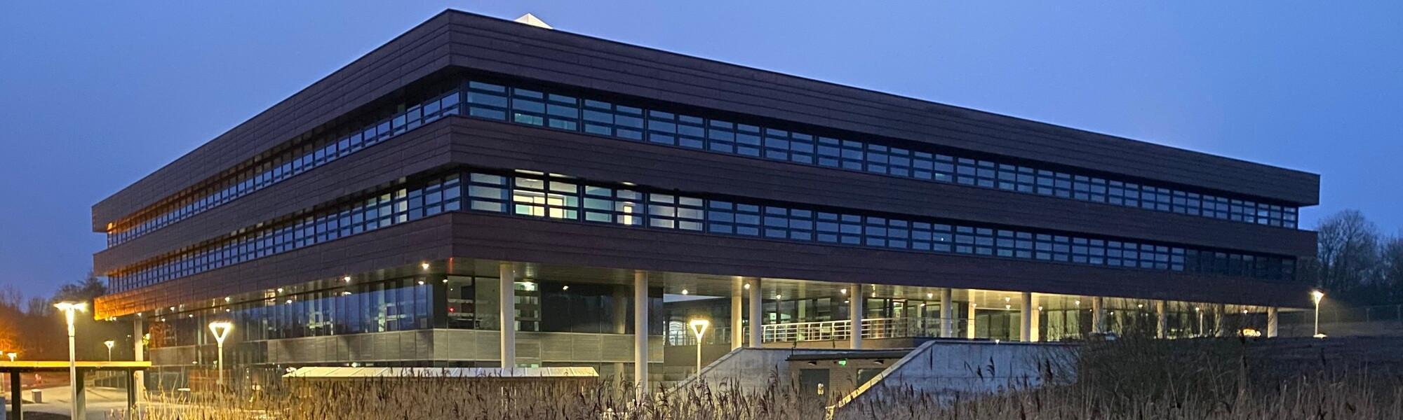 The Computer Sciences and Mathematical Science building at night