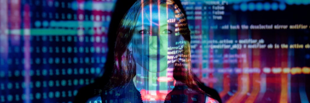 Code Projected Over Woman