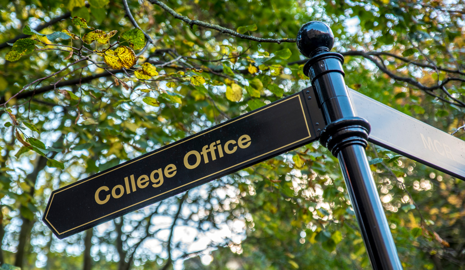 One of the college signpost located around the grounds