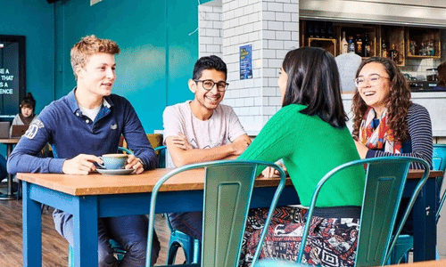 A group of students in a cafe