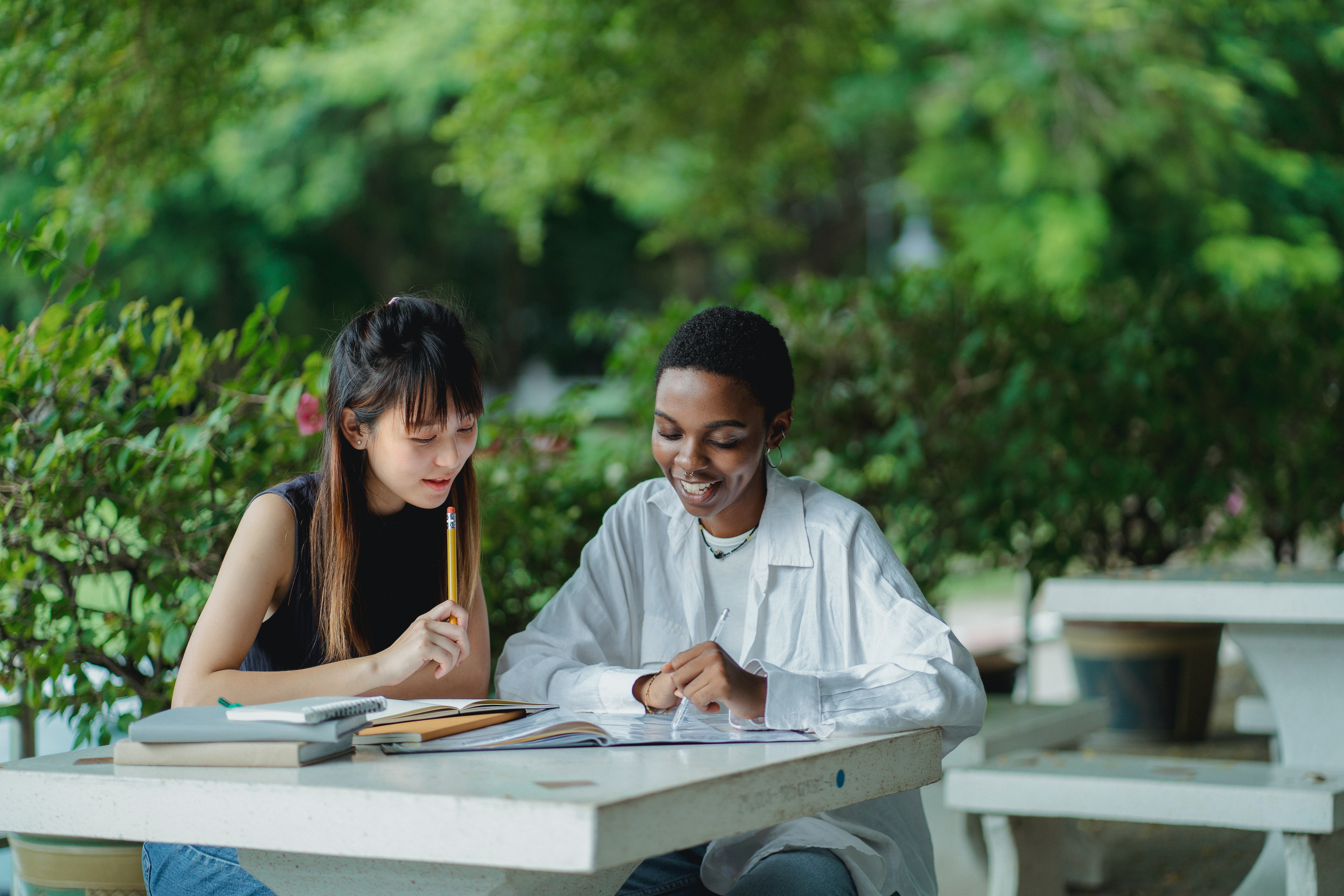 Two ethnically diverse female students studying