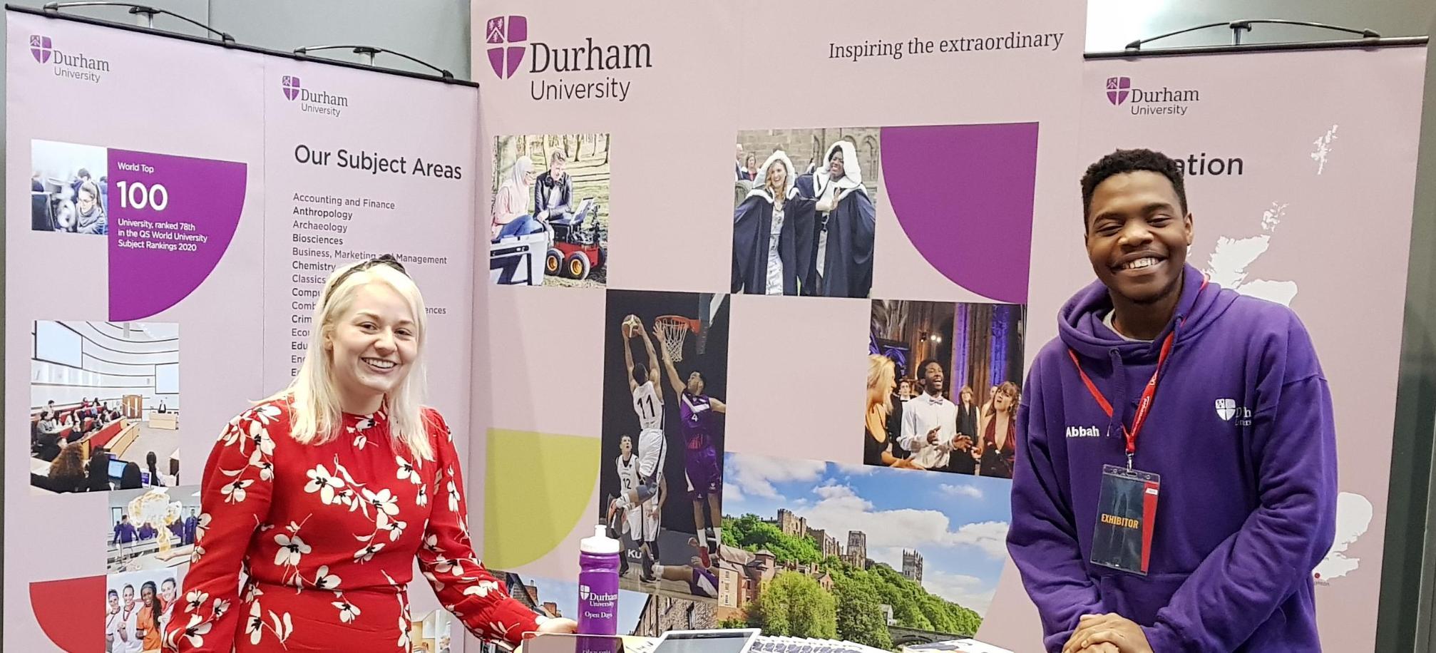 University staff and student ambassador at a UCAS Fair